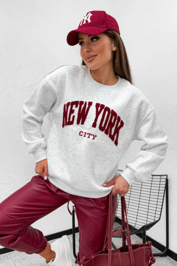 Bluza bawełniana new york basic streetwear melanż gray