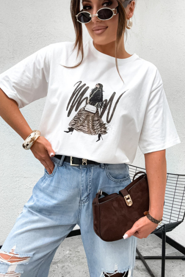 Tshirt bawełniany women pretty painted white