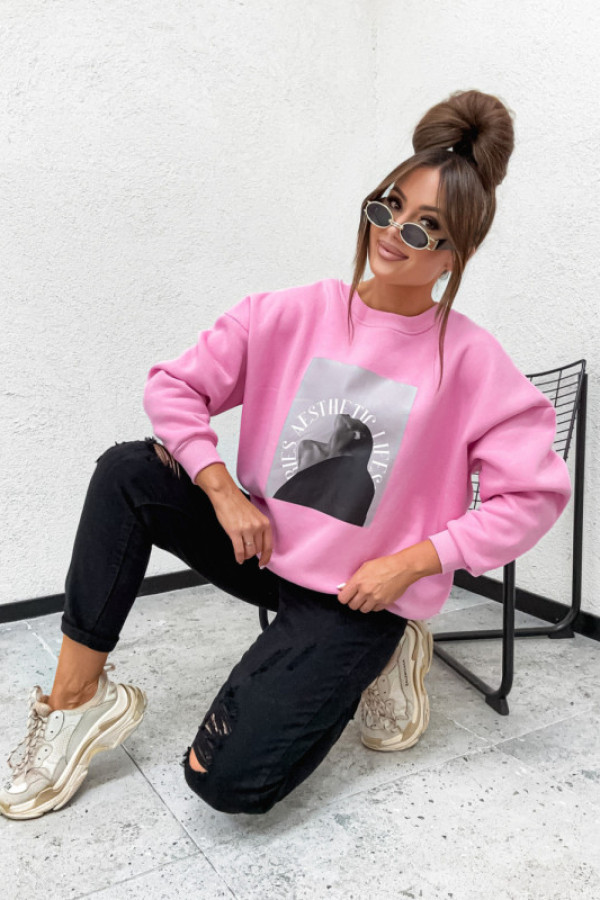 Bluza bawełniana ocieplana women arts candy pink