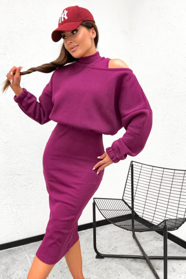 Komplet bawełniany valerria bluza plus sukienka modelująca magenta