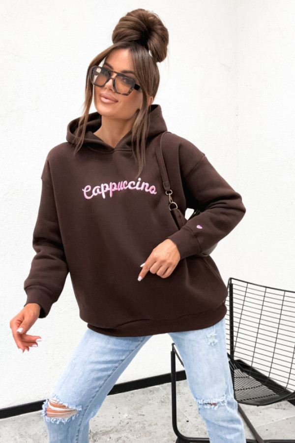 Bluza bawełniana z kapturem cappuccino hoodie brąz