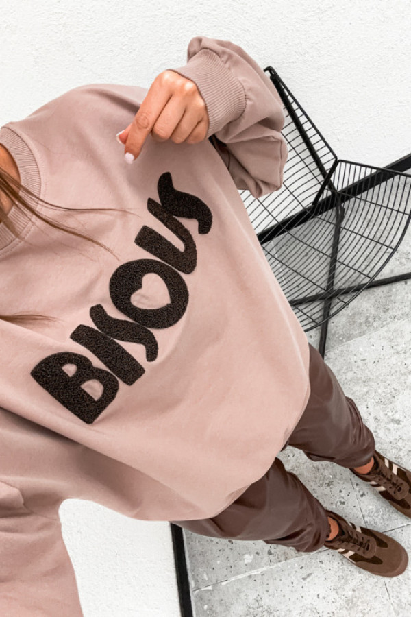 Bluza bawełniana bisous z serduszkiem fango beige