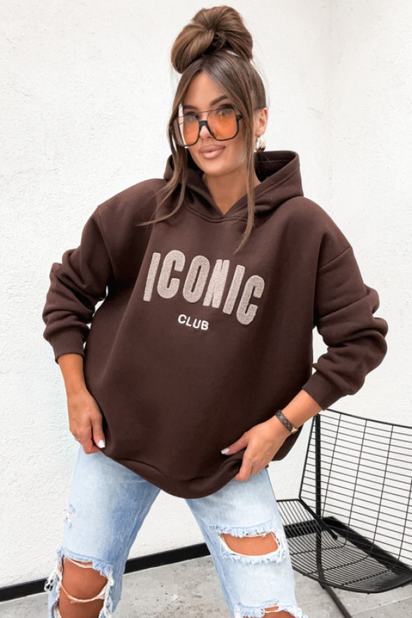 Bluza bawełniana z kapturem iconic basic hoodie chocco brown