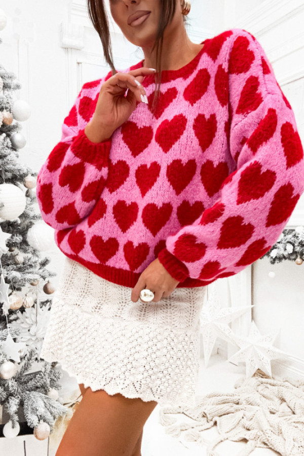 Sweter locca hearts w serduszka pink and red