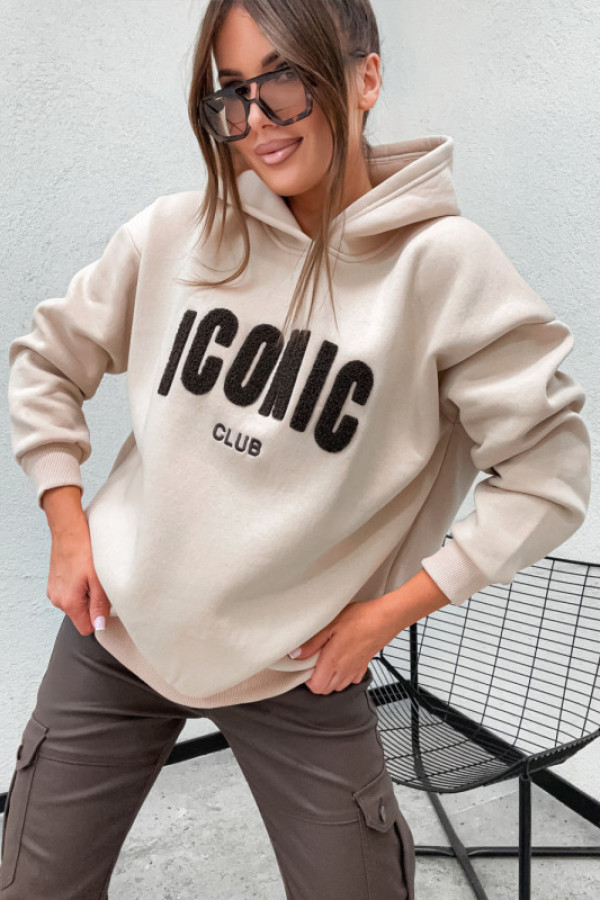 Bluza bawełniana z kapturem iconic nude beige
