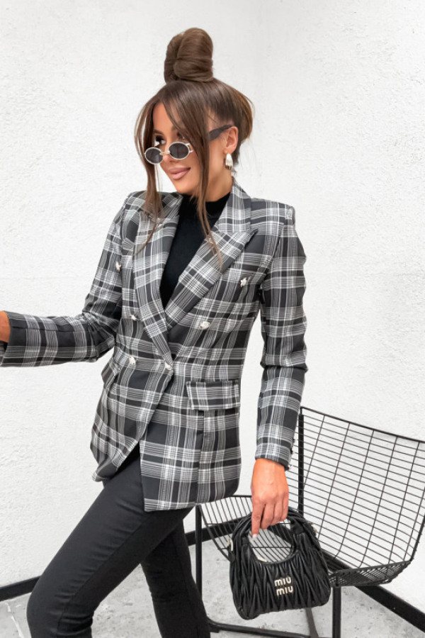 Marynarka balmaoo taliowana w kratkę black and gray