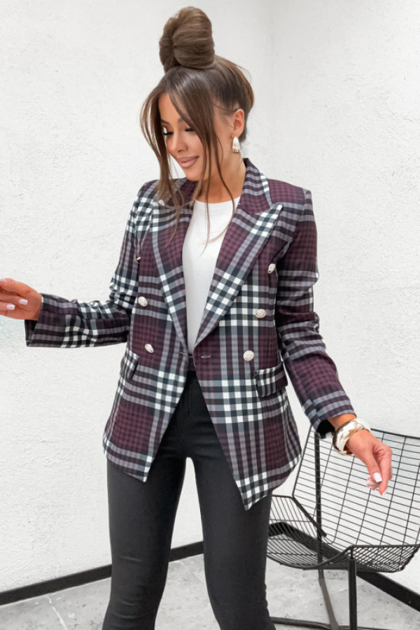 Marynarka balmaoo taliowana w kratkę wine bordo