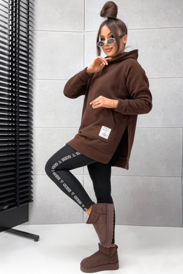 Bluza bawełniana z kapturem locca la cocca z rozięciem brąz