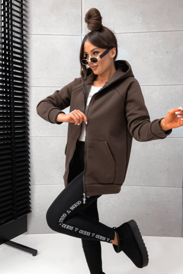 Bluza bawełniana na suwak basic zipper hoodie chocco brąz