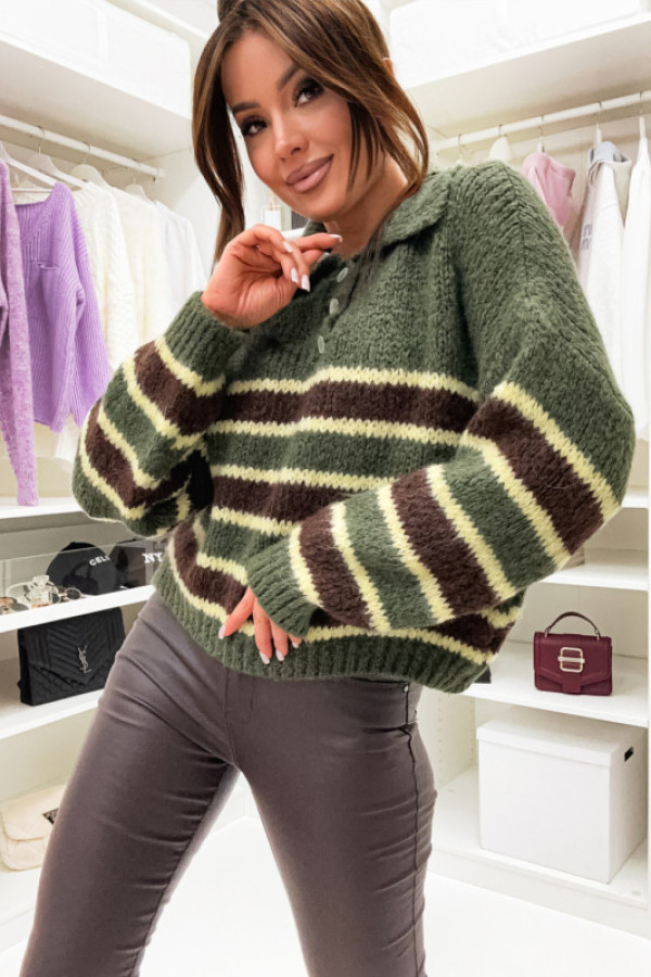 Sweter classy z kołnierzykiem wełna chocco and khaki