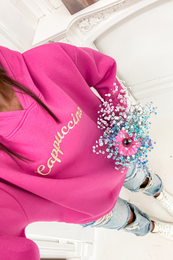 Bluza bawełniana z kapturem cappuccino hoodie fuksja