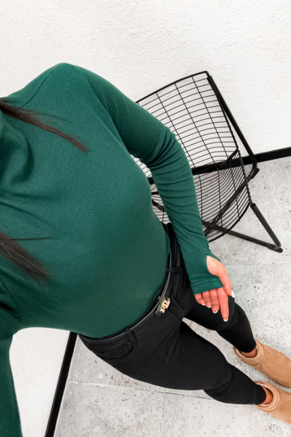 Bluzka półgolfik prążek basic classical green