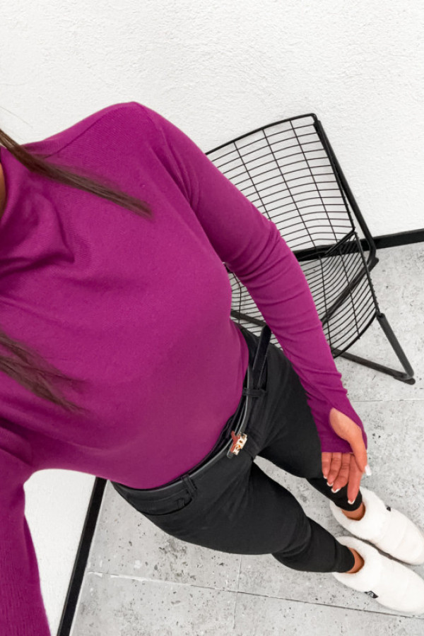 Bluzka półgolfik prążek basic classical magenta