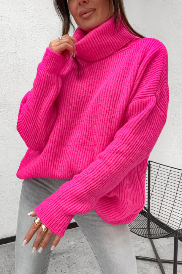 Golf moherowy classical ski winter look fuksja fluo