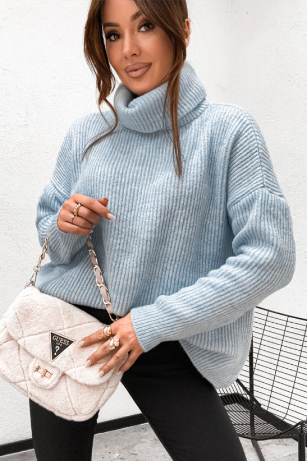 Golf moherowy classical ski winter look baby blue