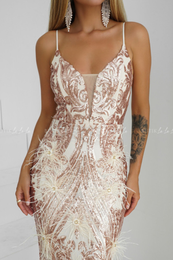 Sukienka maxi cekinowa z piórami vinnie