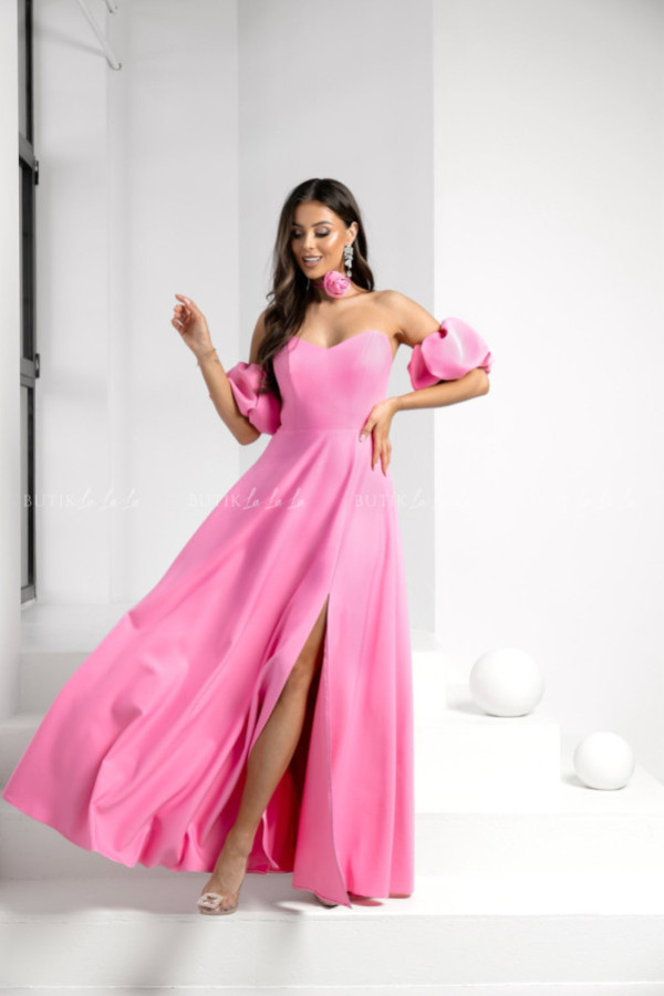 Sukienka maxi z rękawami cukierkowy róż bridget