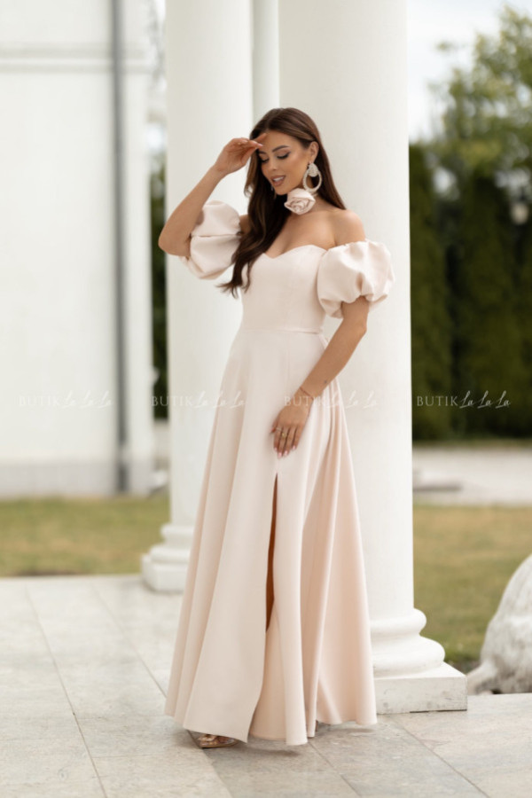 Sukienka maxi z rękawami kremowa bridget