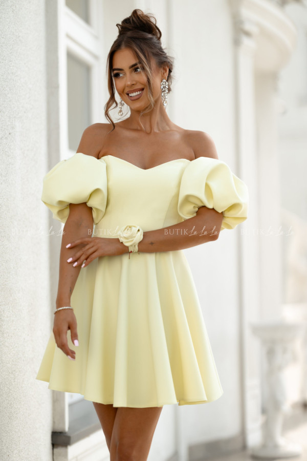 Sukienka mini z rękawami jasno żółta bridget