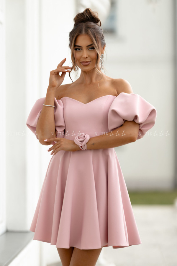 Sukienka mini z rękawami pudrowa bridget