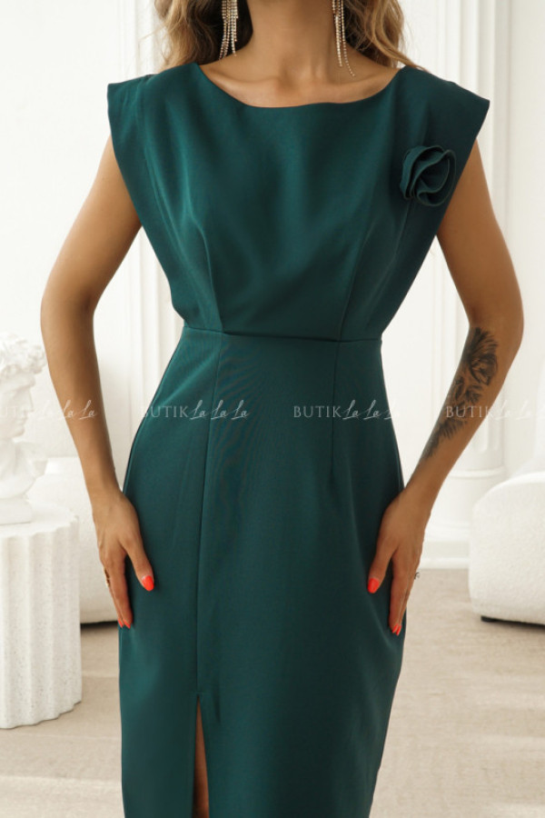 Sukienka midi z kwiatem ciemno zielona benissie