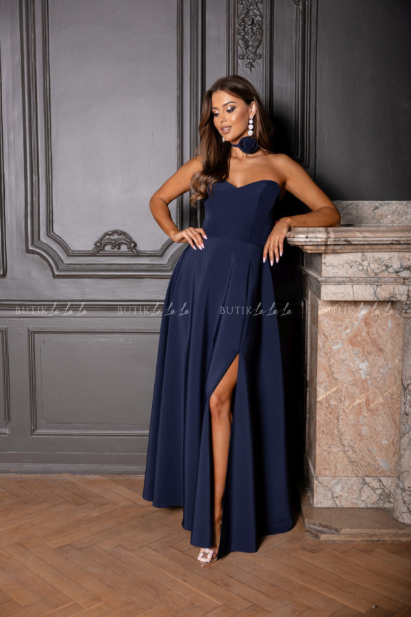 Sukienka maxi z rękawami granatowa bridget