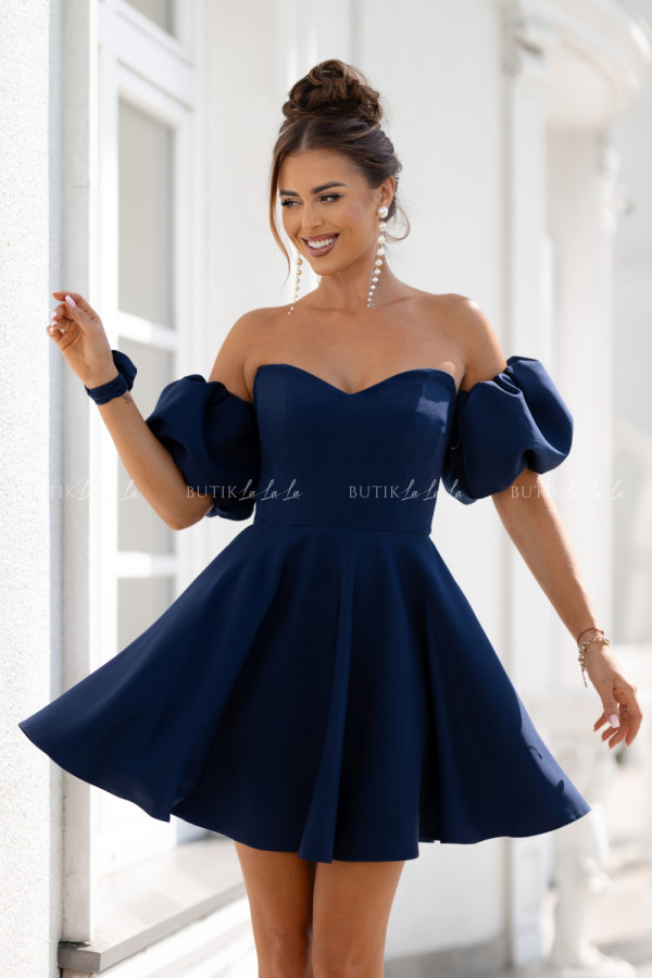 Sukienka mini z rękawami granatowa bridget