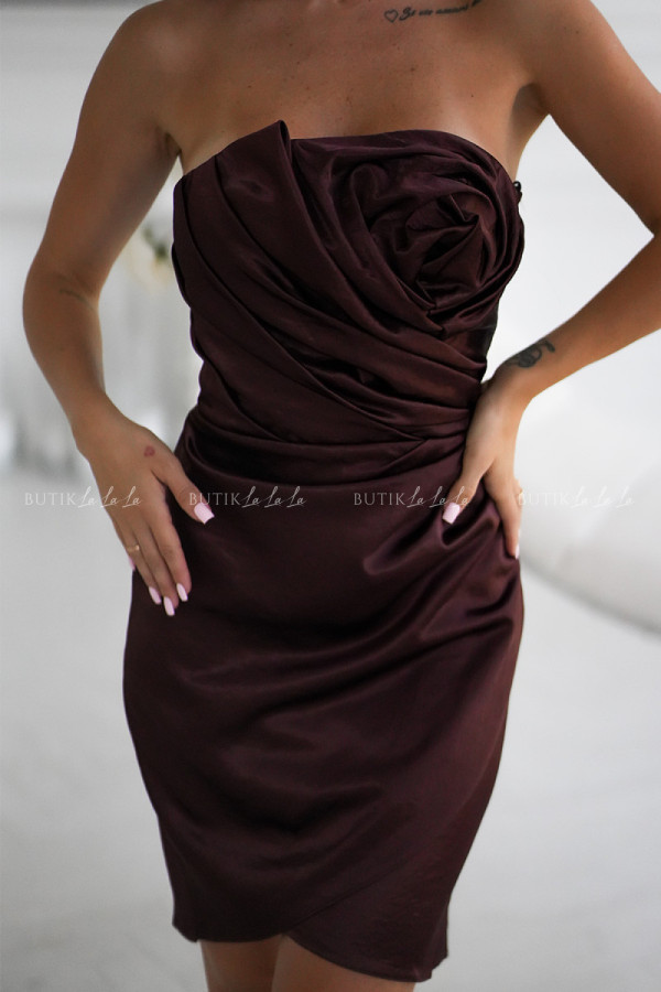 Sukienka mini satynowa brązowa martinez