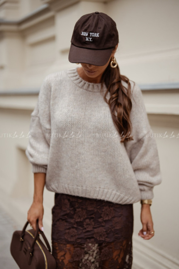 Sweter z wełną oversize beżowy gustie