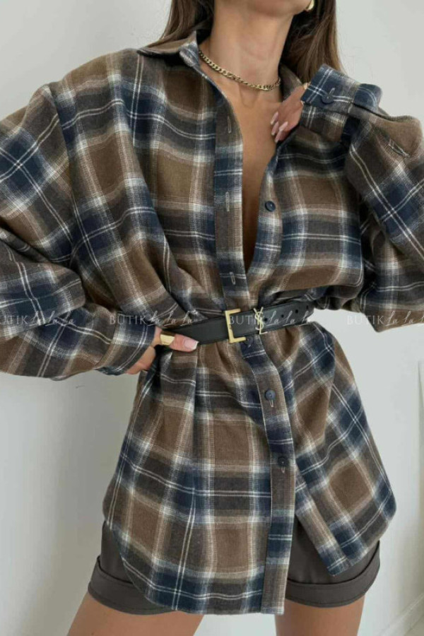 Koszula oversize granatowo brązowa sidney