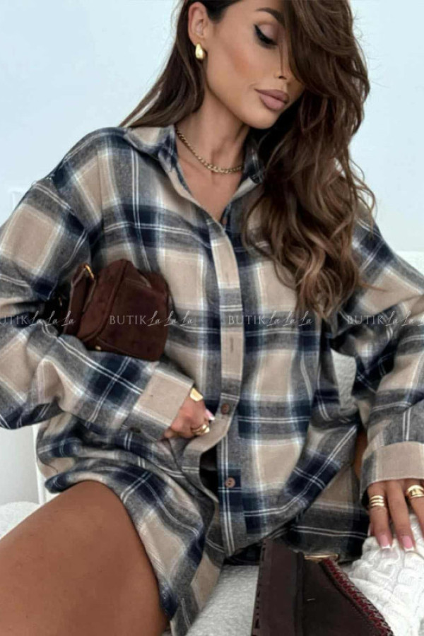 Koszula oversize granatowo beżowa sidney