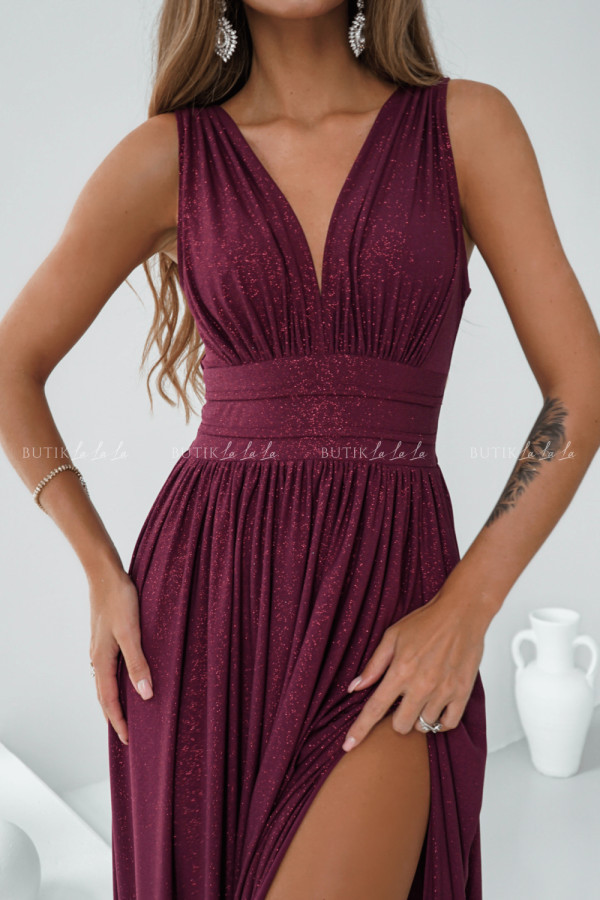 Sukienka maxi brokatowa bordowa virginia