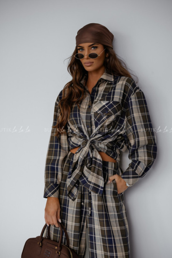 Koszula w kratę granatowo khaki lusie