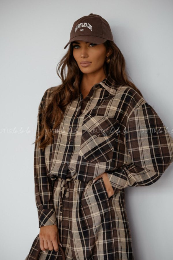 Koszula w kratę brązowo beżowa lusie