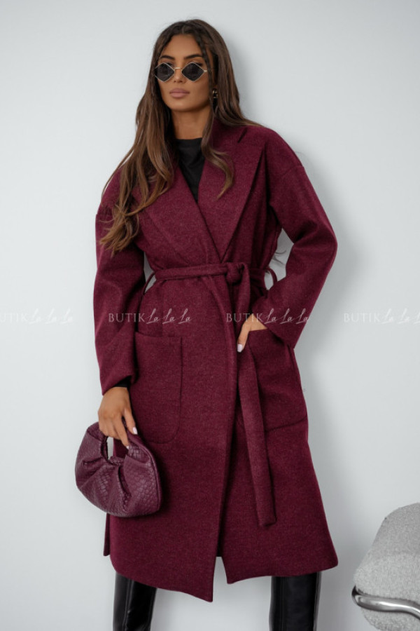 Płaszcz z domieszką wełny bordowy guston