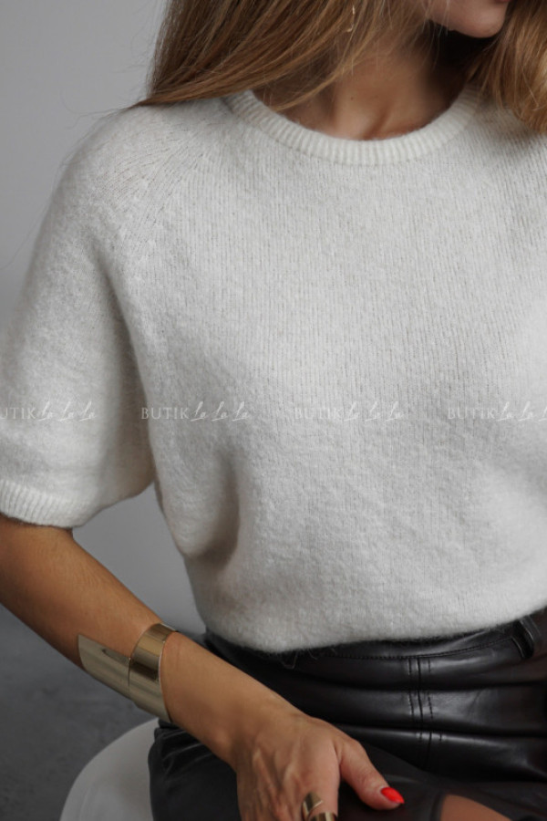 Sweter na krótki rękaw kremowy alpaca