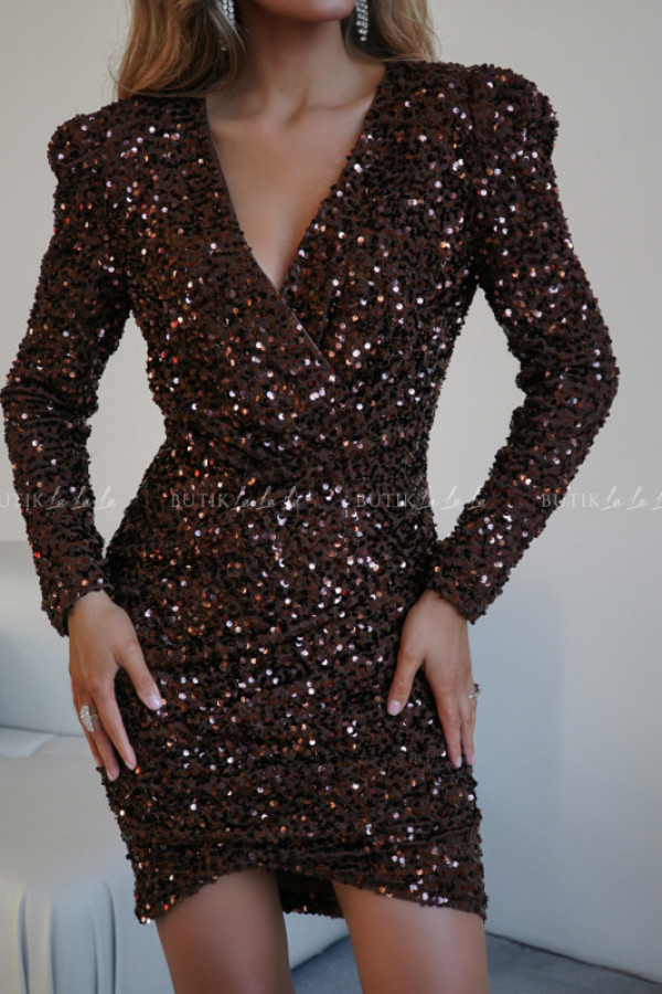 Sukienka cekinowa brązowa mallen