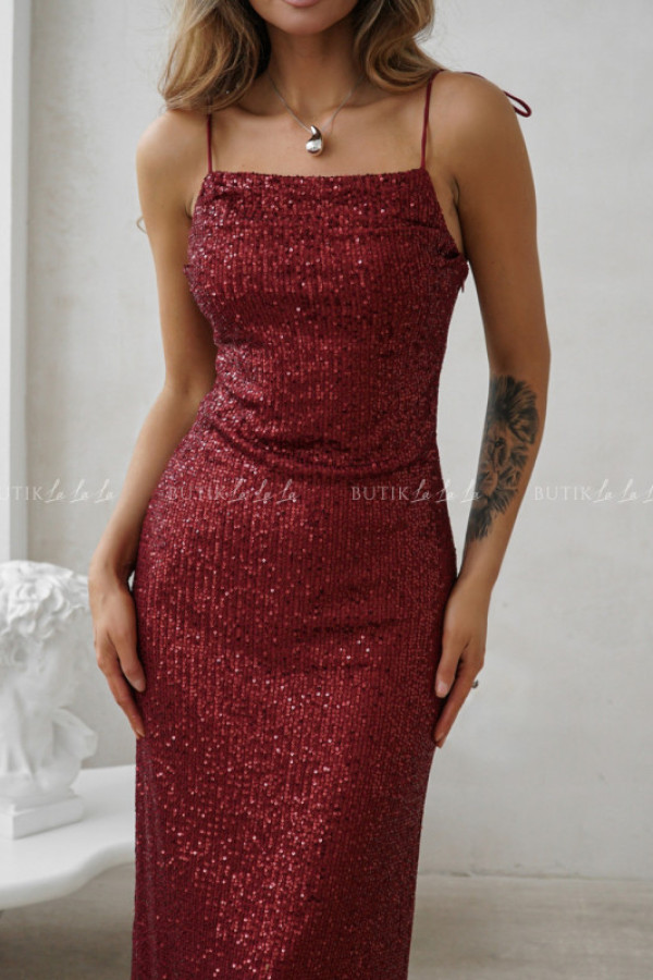 Sukienka cekinowa bordowa delori