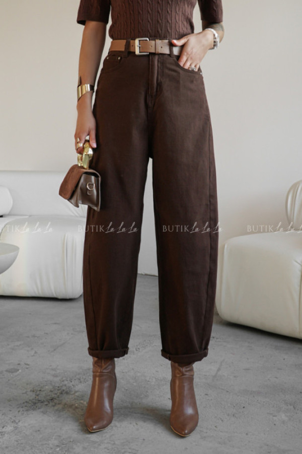 Spodnie jeansowe typu balloon brązowe livijo