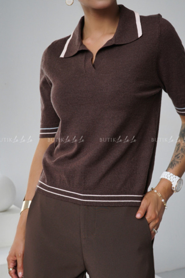 Bluzka dzianinowa typu polo brązowa dinom
