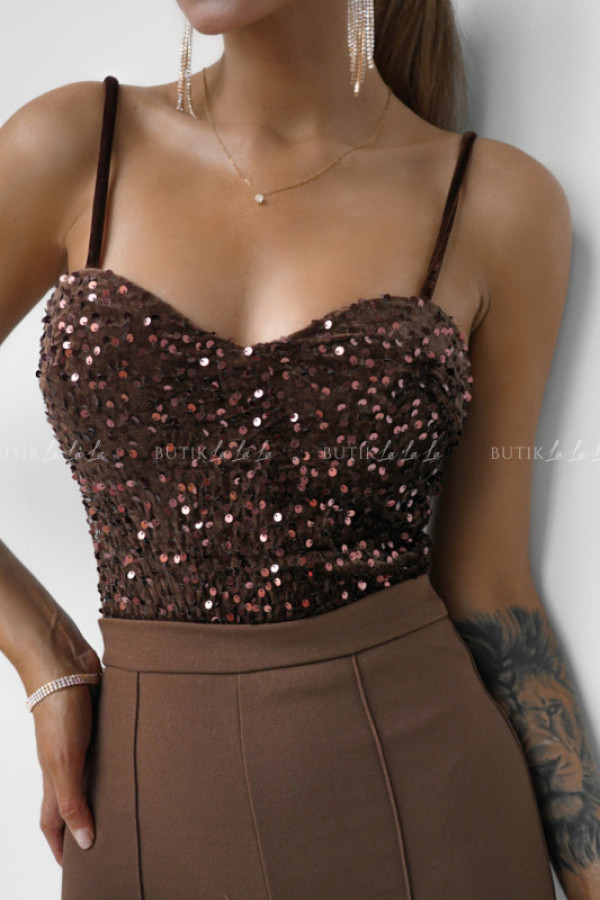 Body cekinowe brązowe velure