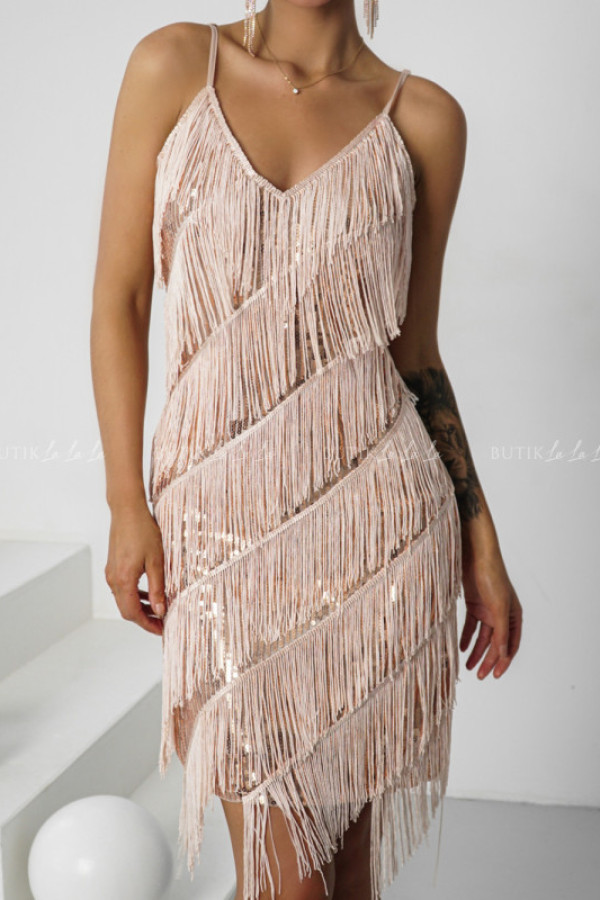 Sukienka cekinowa beżowo-złota pierro