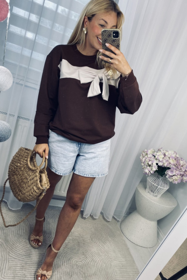 Bluza oversize czekoladowa kokarda