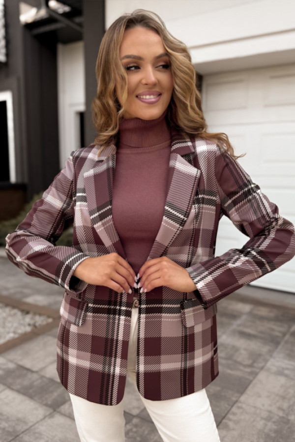 Marynarka o odcieniach brązu w kratkę violet