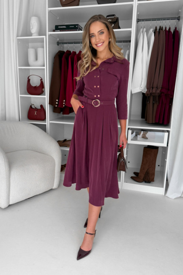 Sukienka wiskozowa z ozdobnymi guzikami burgundowa charlotte