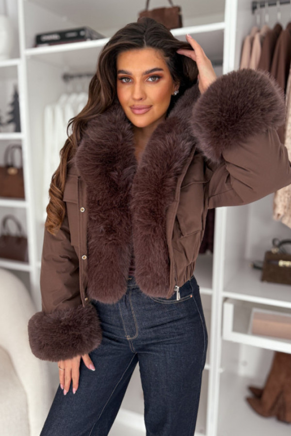 Kurtka czekoladowa z kożuszkiem cami