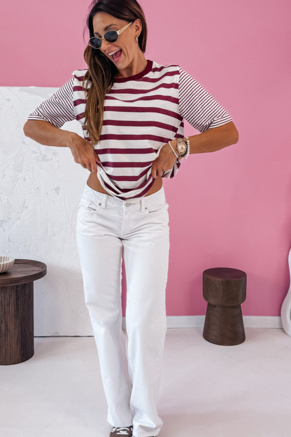 T-shirt pasy - kokos w bordowe