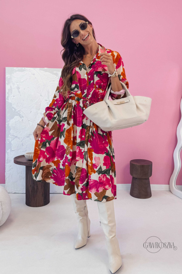 Sukienka szmizjerka cameron - duże malowane kwiaty