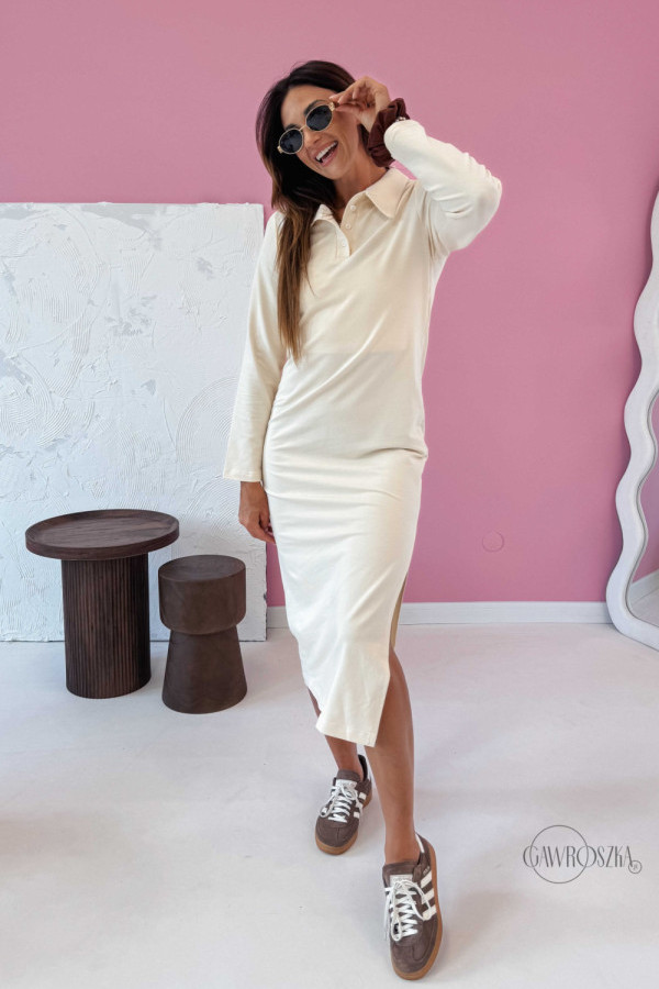 Sukienka polo z długim rękawem - wanilia