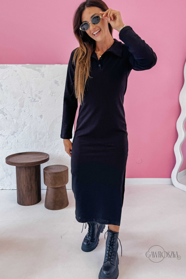 Sukienka polo z długim rękawem - czarna